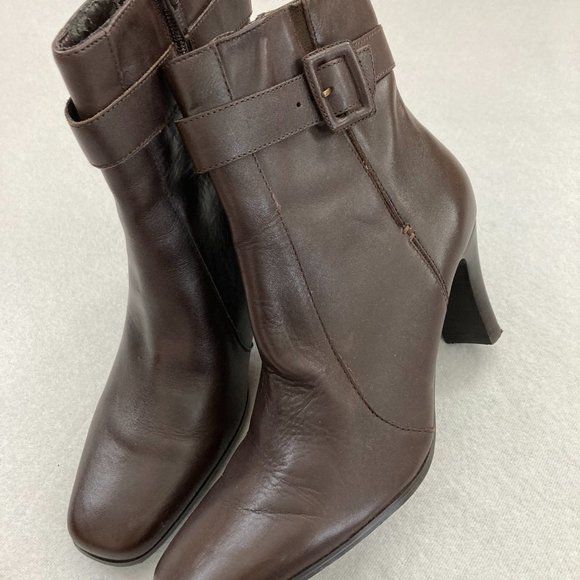 Franco Fortini "Leigh" Brown Leather Heeled Ankle Boots - Picture 3 of 14